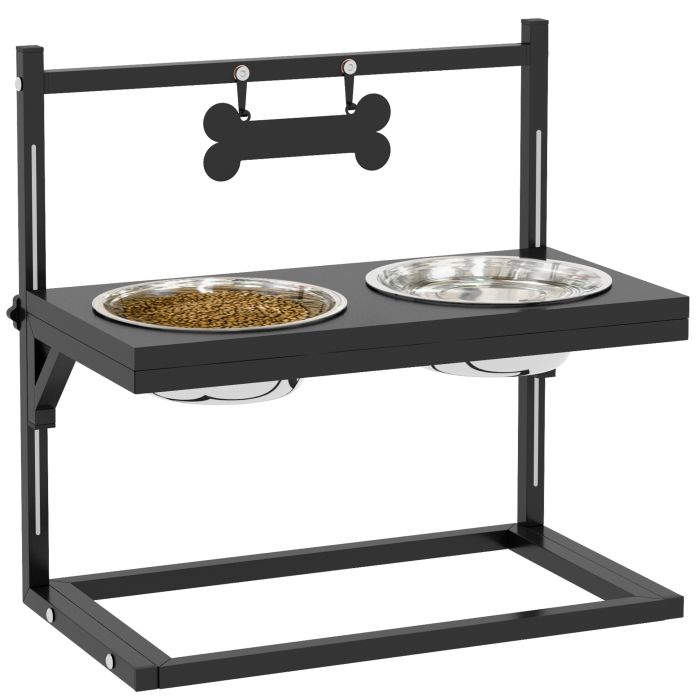 Adjustable Elevated Dog Bowls with Stand for Small Medium Large Dogs - Black