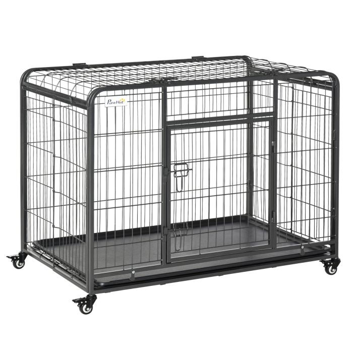 Heavy Duty Dog Crates Foldable Indoor Dog Kennel and Dog Cage Pet Playpen with Double Doors Removable Tray Lockable Wheels Openable Top