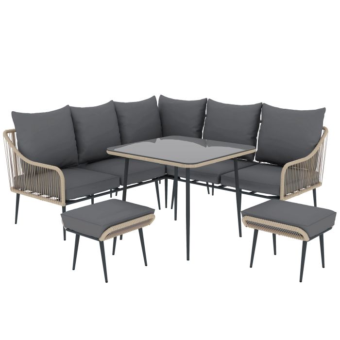 SUNVISTA Six-Piece Rattan Strong Garden Sofa Set - Brown/Grey