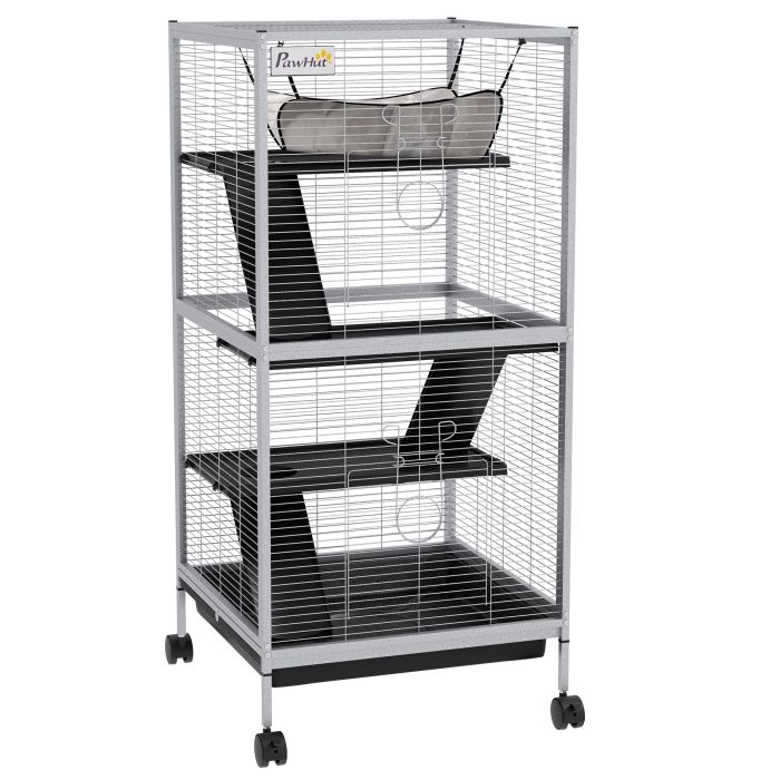 Small Animal Cage Pet Play House with Wheels Platforms Light Grey
