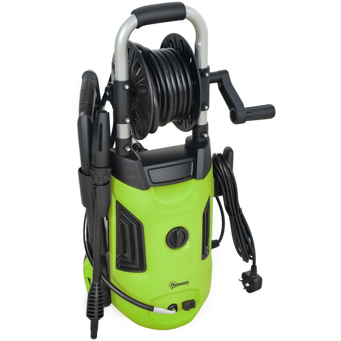 SUNVISTA 1800W Pressure Washer with Hose Reel, 150 Bar, 420L/h Flow, Power Jet Cleaner - Green