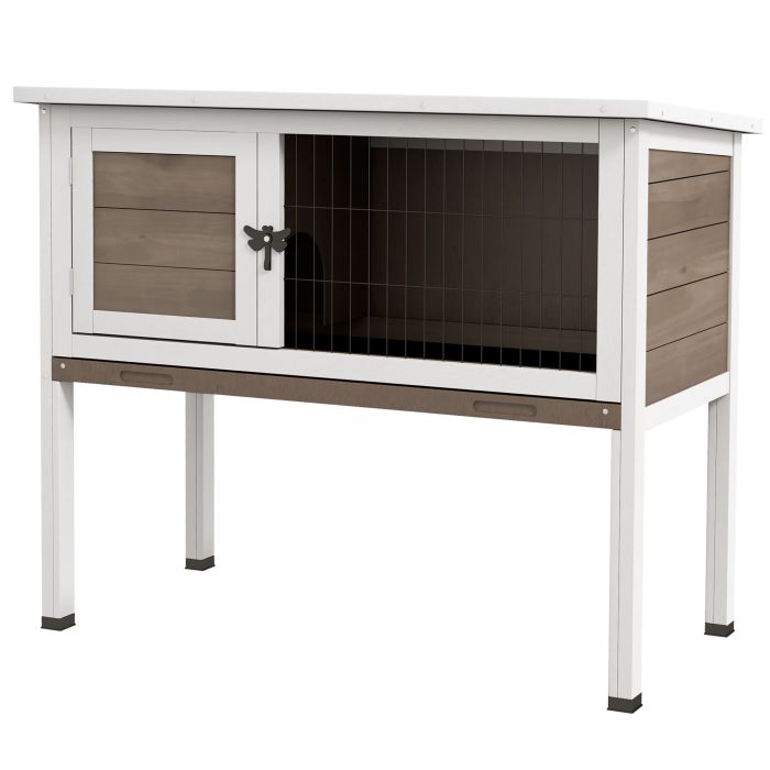 Wooden Rabbit Hutch Guinea Pig Hutch Bunny Cage Garden Built in Tray Openable Asphalt Roof Small Animal House 84 x 43 x 70 cm Brown