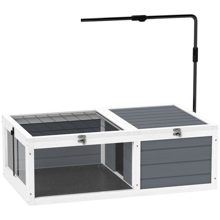 PAWSTER Wooden Tortoise House Adjustable Lamp Holder Openable Lids Pull Out Trays - Grey