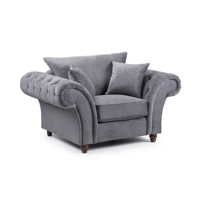 Raymond Fullback Round Buttoned Scroll Arms Armchair - Grey