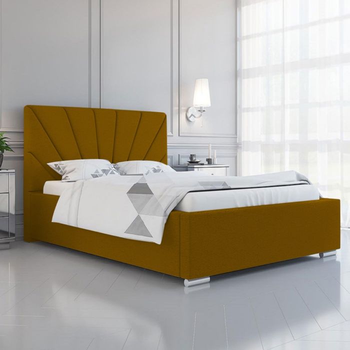 Khuduro Plush Velvet Fabric Bed, Mustard Colour - 5 Sizes