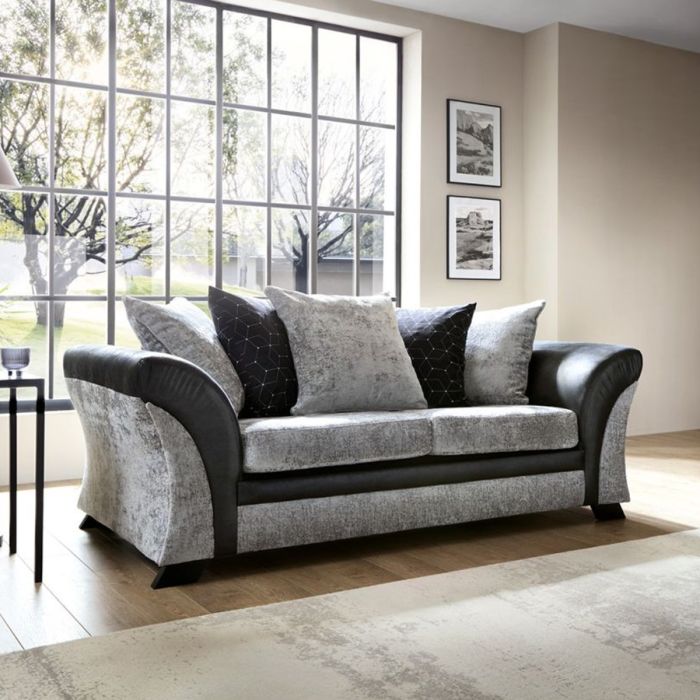 Faro Modern Style Crushed Chenille Fabric 3 Seater Sofa - Black