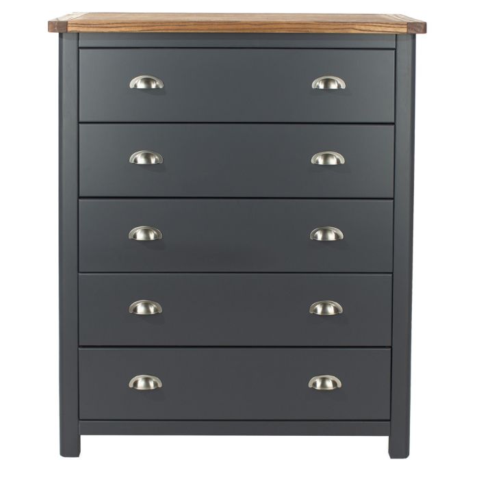 Antique Oak Effect 5 Drawers Chest - Blue