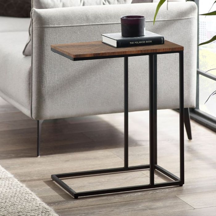 Tribeca Black Metal Frame Round Nesting Side Tables - Sonoma Oak