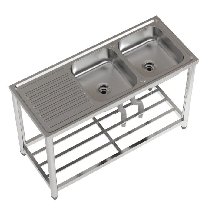 Stainless Steel 2 Compartments Commercial Sink with Drainboard