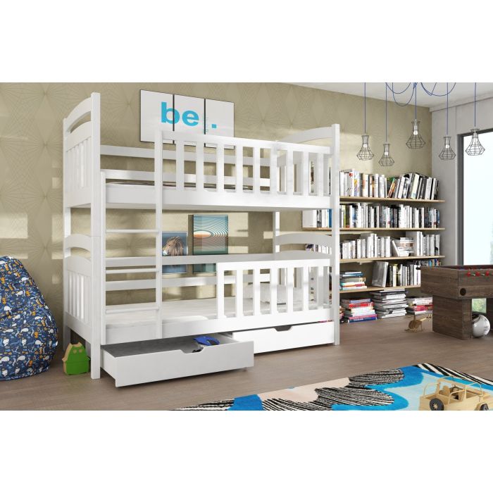 SERENA Wooden Bunk Bed with Storage and Bonnell Foam Mattress - White