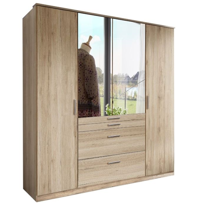 Acorn 4 Door 4 Drawer Mirrored Wardrobe - Oak