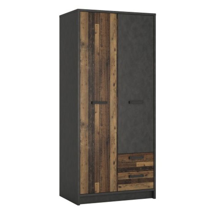 Romania 2 Door Wardrobe with 2 Drawers - Walnut and Dark Matera Grey