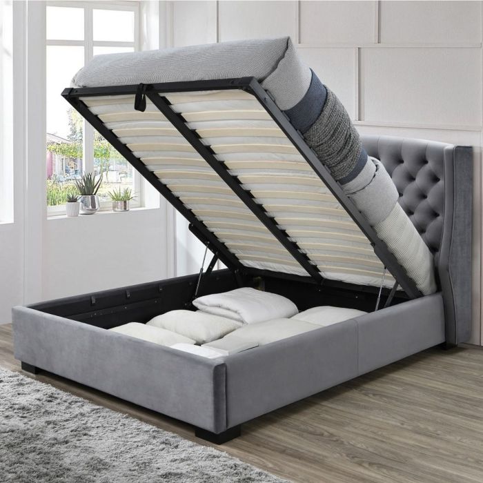 Ambassador Ottoman Dark Grey Fabric Bed - Kingsize 5ft