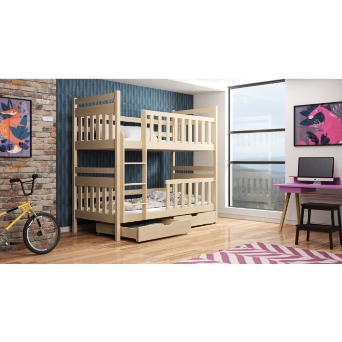 Montreal Wooden Bunk Bed with 2 Drawers Storage and Bonnell Foam Mattress - Pine