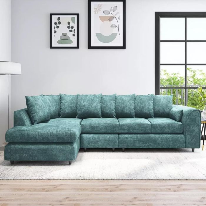 LORVANI Fabric Large 5 Seater L Shaped Scatterback Corner Sofa - Teal, Left Hand Facing