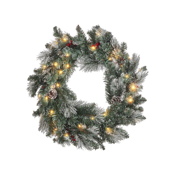 Evergreen Frosted Pre-Lit Christmas Wreath 40 cm - Green