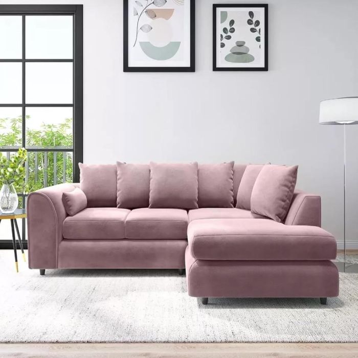 DELANO Plush Velvet 4 Seater L Shaped Scatterback Corner Sofa - Pink