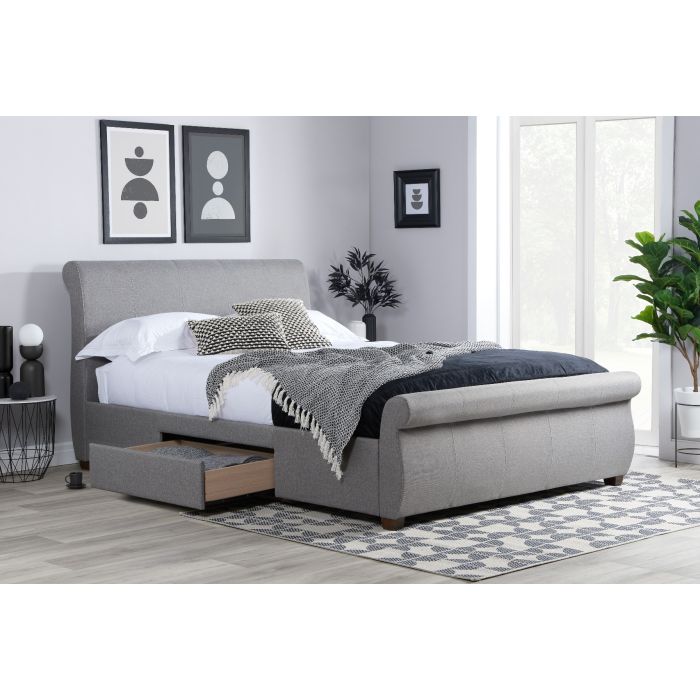 Birlea Lancaster Grey 2-Drawer Sleigh Bed - Kingsize 5ft