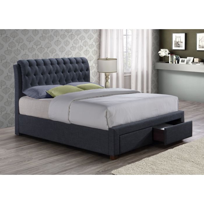 Birlea Valentino Charcoal Fabric 2 Drawer Storage Bed Frame - Kingsize 5ft
