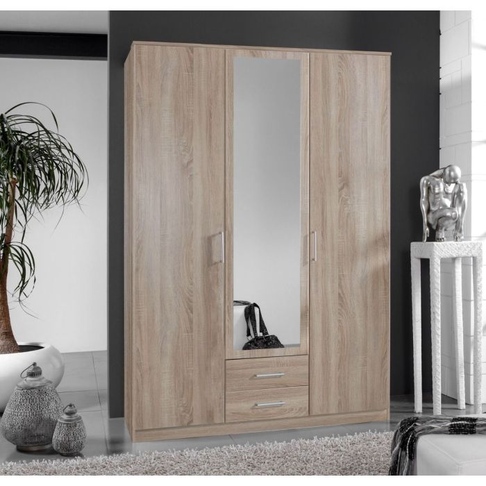 Amigo 3 Door 2 Drawer Mirrored Wardrobe - Oak