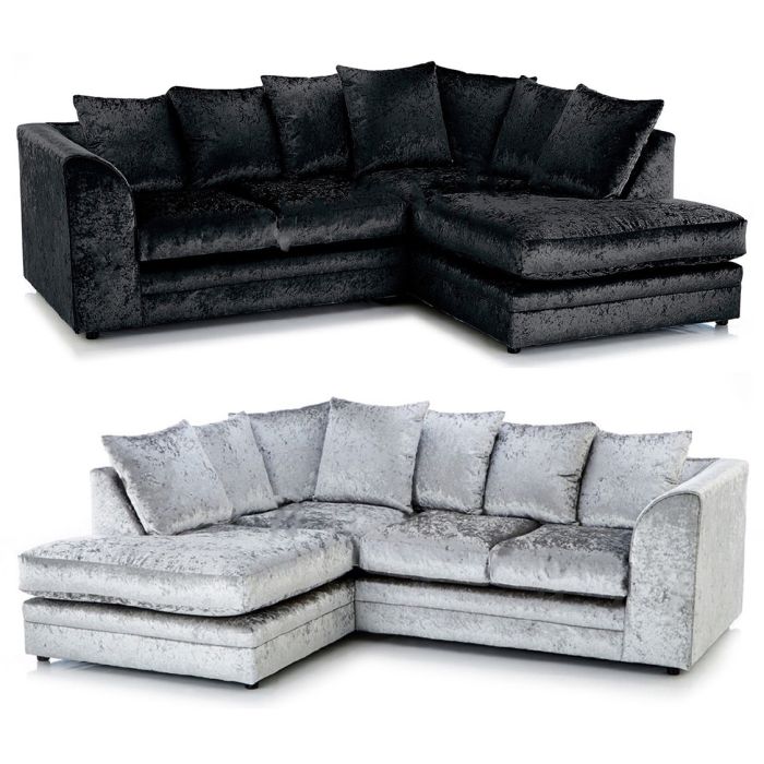 Arabia Crushed Velvet Corner Sofa - Silver, Black, Mink