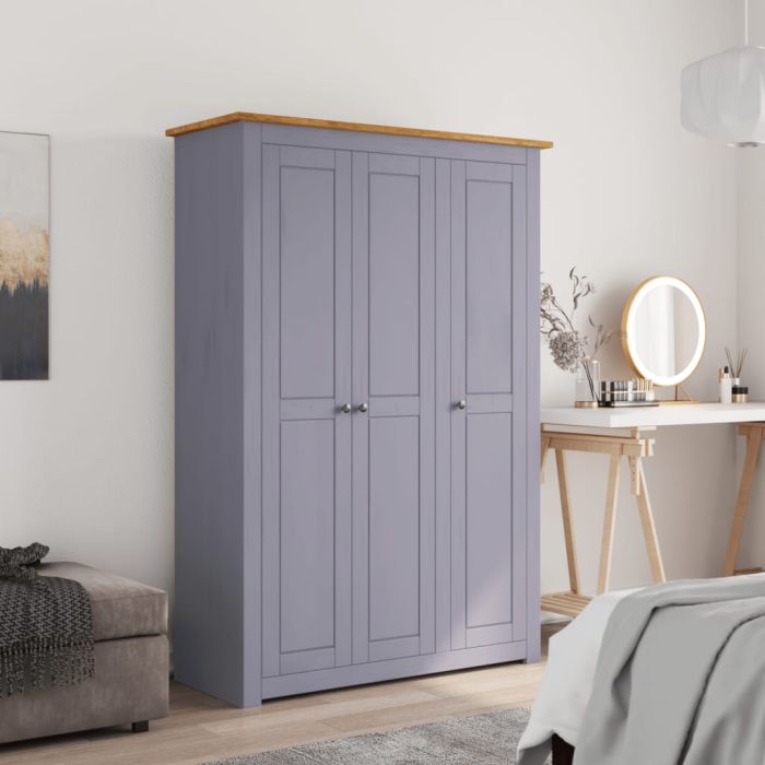 3 Door Wardrobe Grey 118x50x171.5cm Pine Panama Range