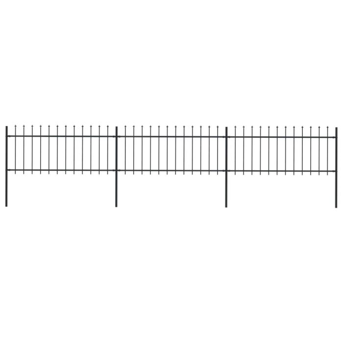 Garden Fence with Spear Top Steel 5.1x0.8 m Black