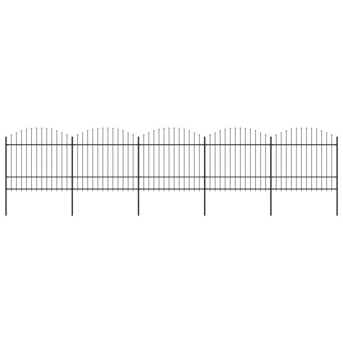 Garden Fence with Spear Top Steel (1.5-1.75)x8.5 m Black