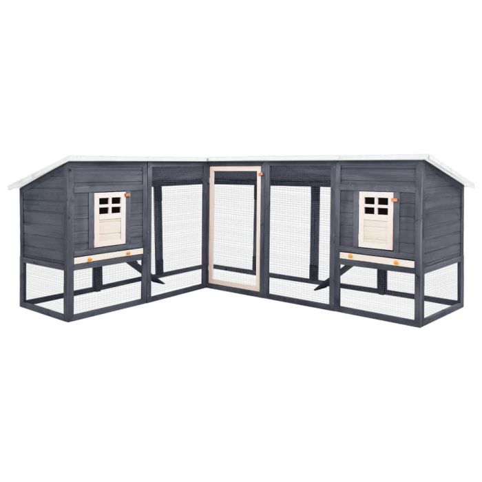 Outdoor Rabbit Hutch with Run Grey and White Solid Fir Wood