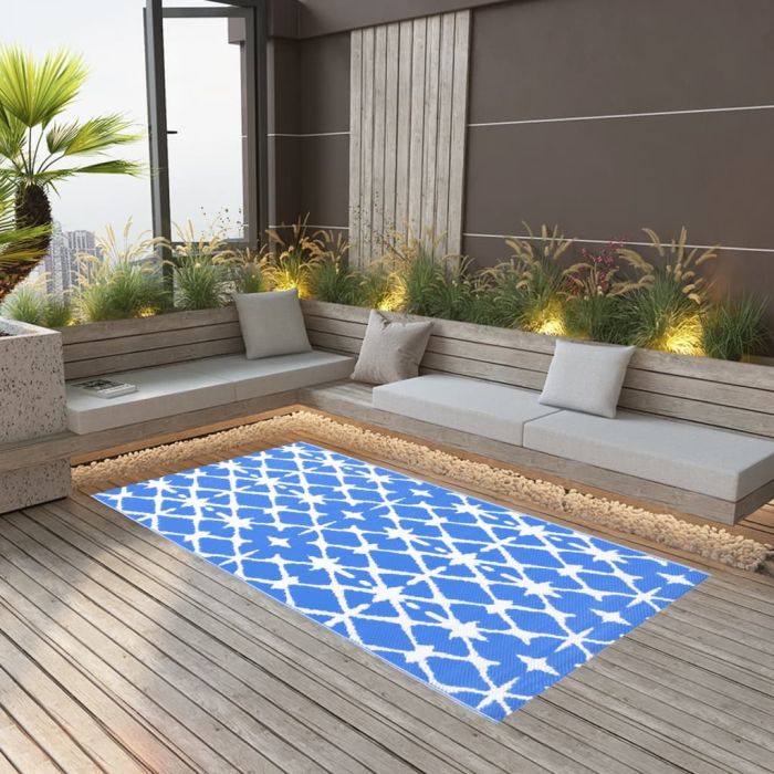 Outdoor Carpet Blue and White 190x290cm