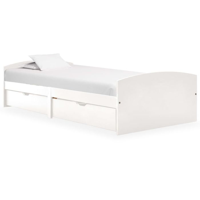 Bed Frame with 2 Drawers White Solid Pine Wood 90x200 cm