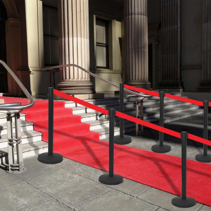 Stanchions with Belts 4 Pcs Airport Barrier Iron Black
