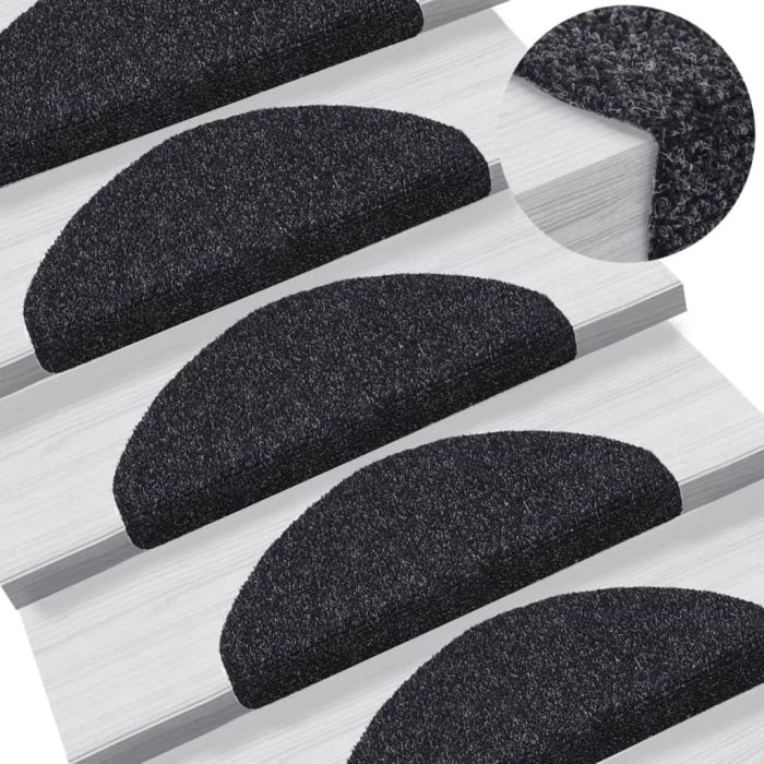 Self-adhesive Stair Mats 5 Pcs Black 65x21x4cm Needle Punch