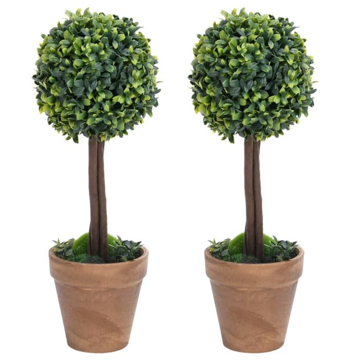 Artificial Boxwood Plants 2 Pcs with Pots Ball Shaped Green 41cm