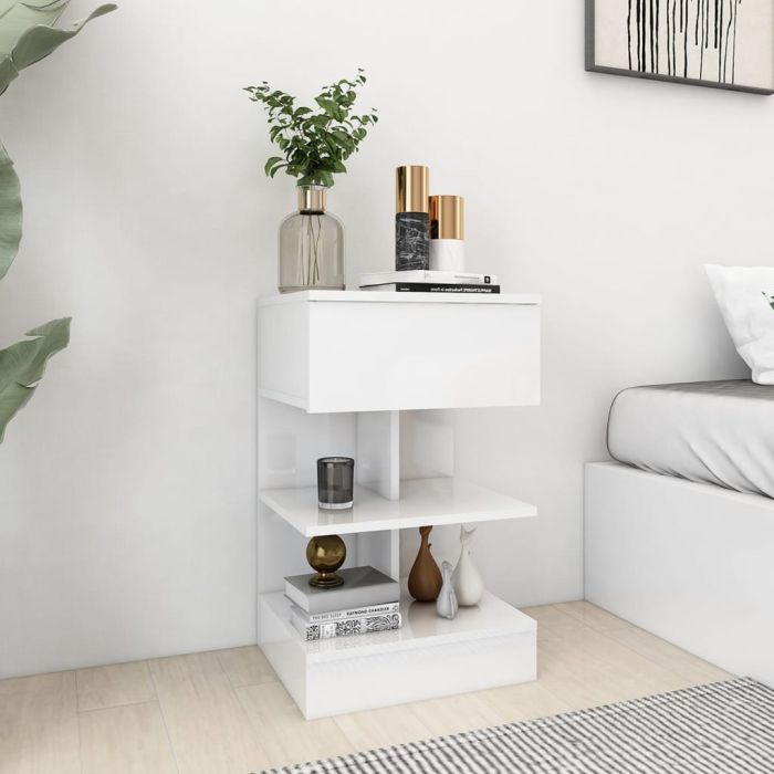 Bedside Cabinet High Gloss White 40x35x65cm Engineered Wood