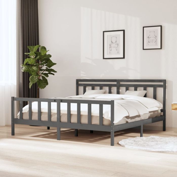 Bed Frame Grey Solid Wood 200x200 cm
