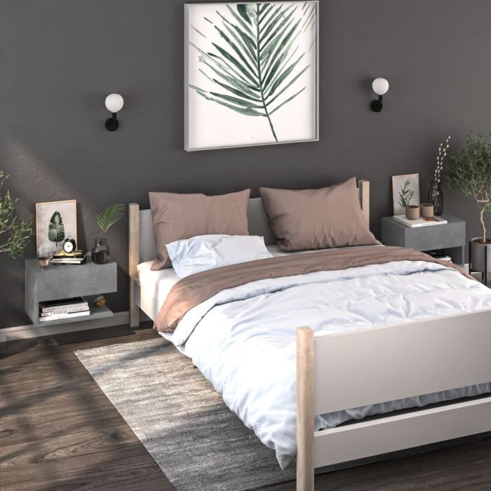 Wall Mounted Bedside Cabinets 2 pcs Concrete Grey - Frois