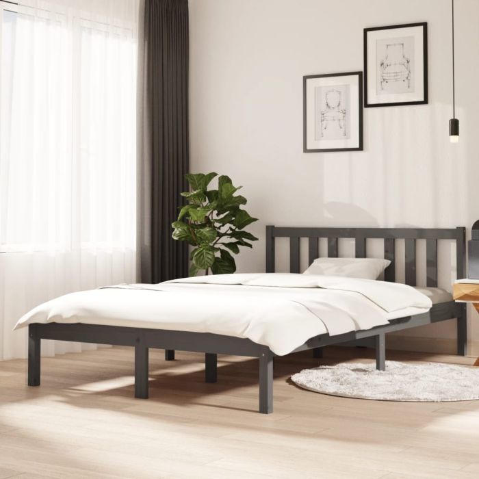Bed Frame Grey Solid Wood 120x200 cm