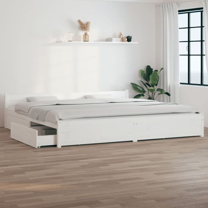 Bed Frame with Drawers White 180x200 cm Super King Size
