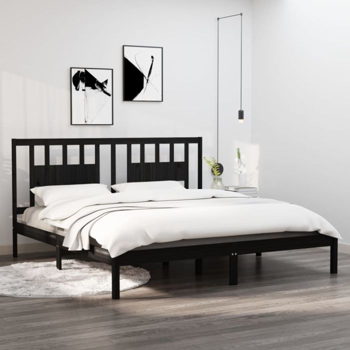 Bed Frame Black Solid Wood Pine 200x200 cm
