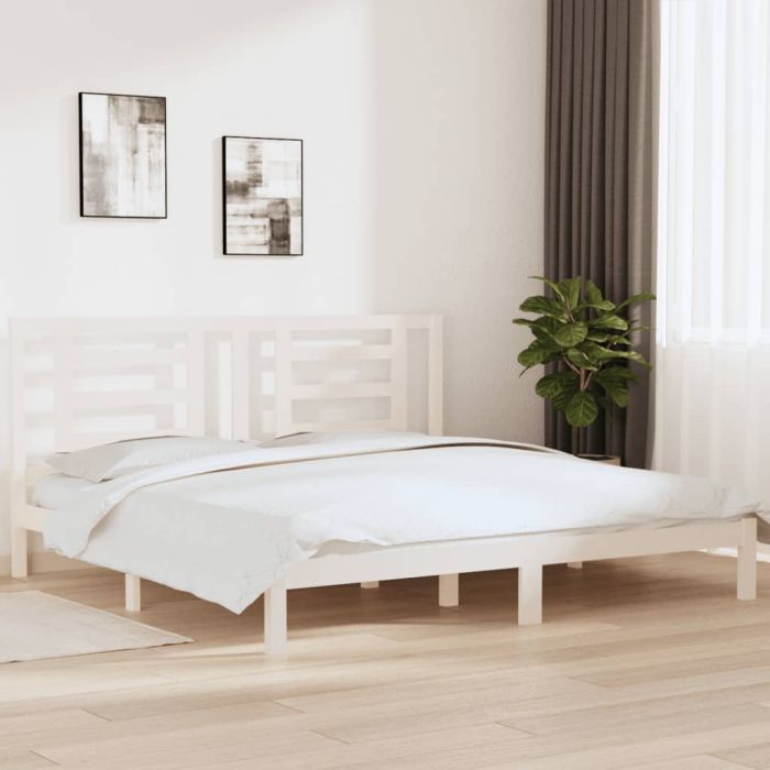 Bed Frame White Solid Wood Pine 200x200 cm