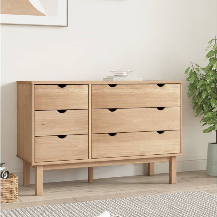 OLIVER II Oak Finish Chest of Drawers - Large-sized, 6 Drawers, Double