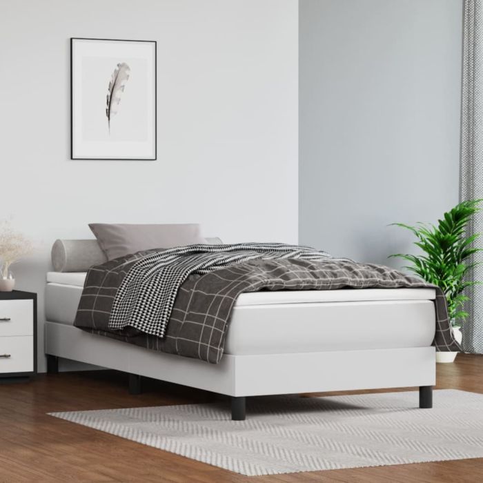 Box Spring Bed Frame White 90x190cm 3FT Single Faux Leather