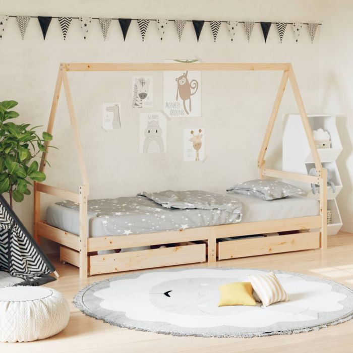 Kids Bed Frame with Drawers 80x200cm Solid Wood Pine