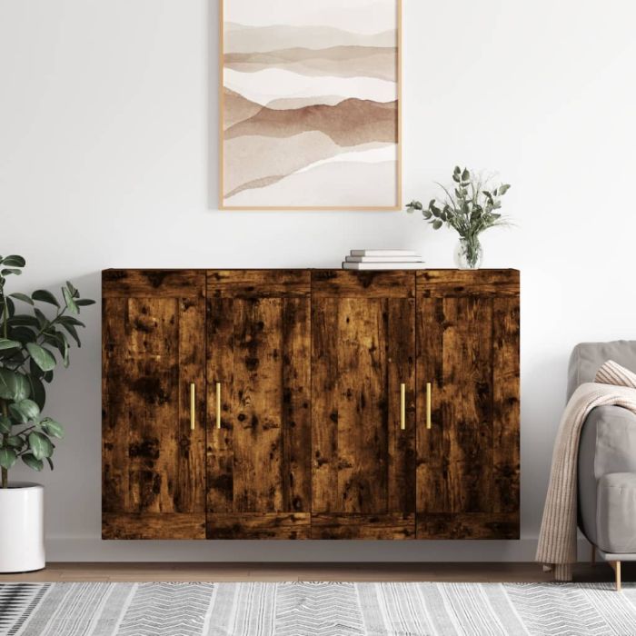 Wall Mounted Cabinets 2 Pieces Smoked Oak Engineered Wood