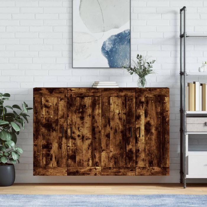 Wall Mounted Cabinets 2 Pieces Smoked Oak Engineered Wood