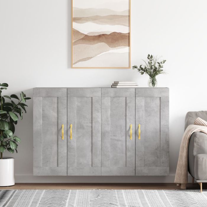 Wall Mounted Cabinets 2 Pieces Concrete Grey Engineered Wood
