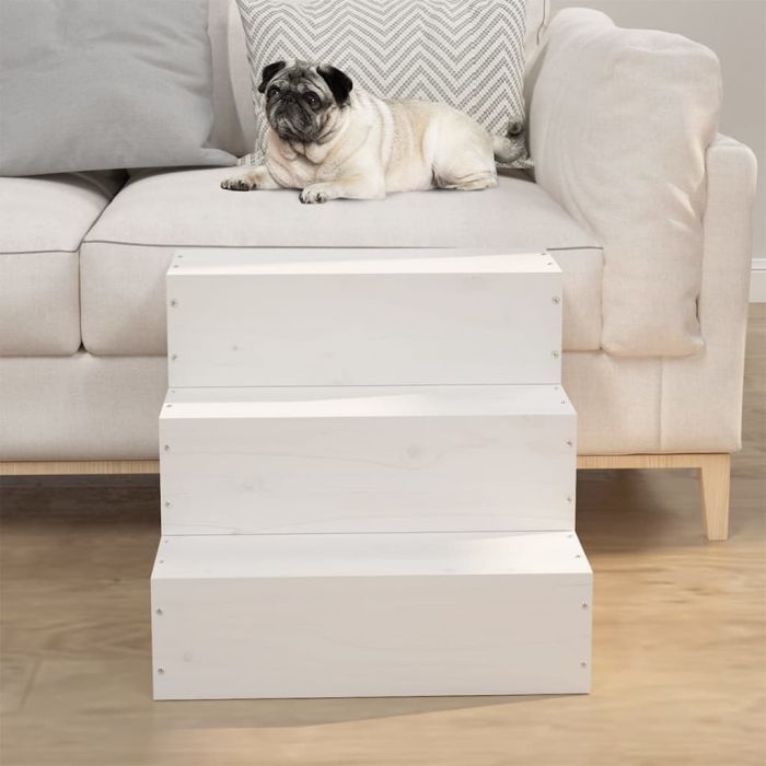 Pet Stair White 40x37.5x35cm Solid Wood Pine