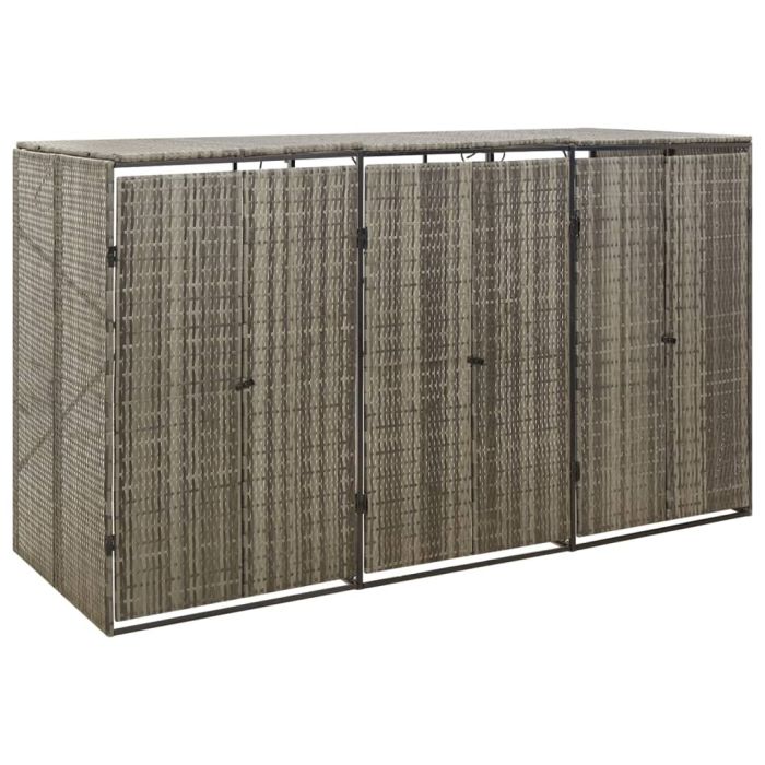 Triple Wheelie Bin Shed Grey 207x80x117 cm Poly Rattan