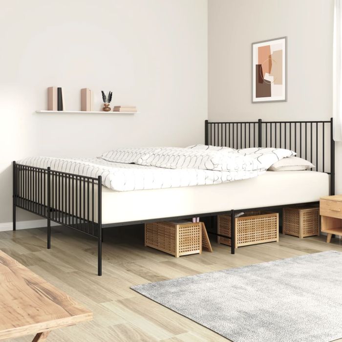 Metal Bed Frame with Headboard and Footboard Black 193x203 cm